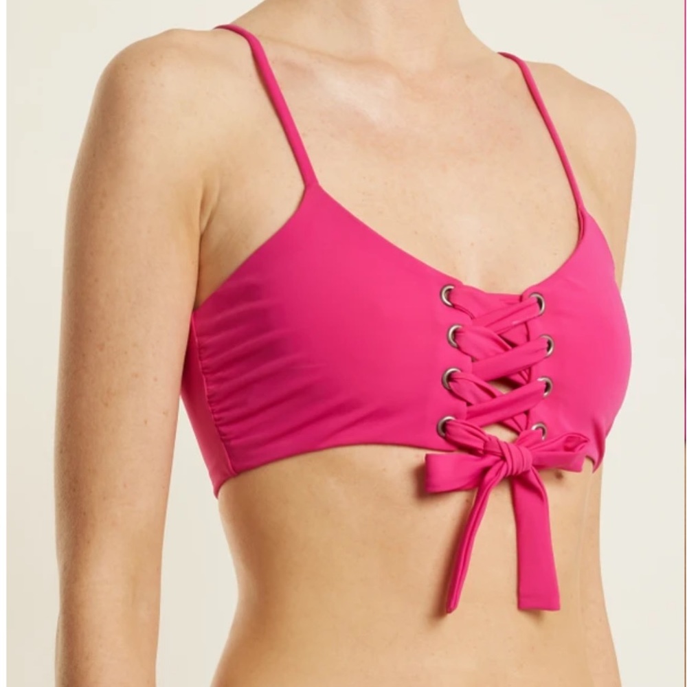 NWOT Mara Hoffman Scarlett Pink Lace Up Bikini Top